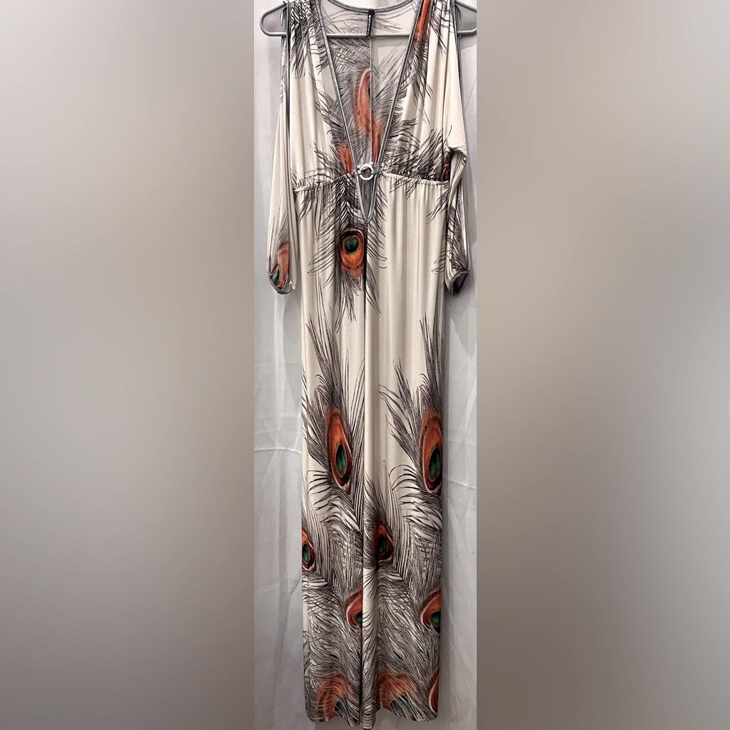 Symphony Peacock Feather Print Maxi Dress Size M